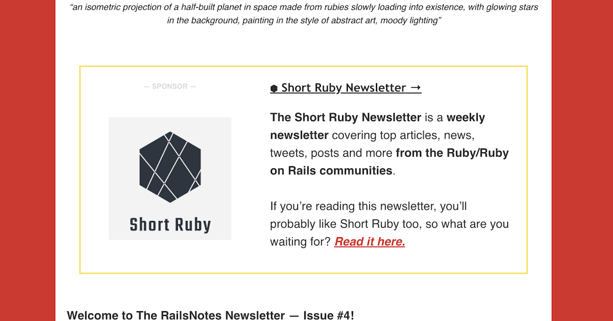 RailsNotes newsletter advertising example.